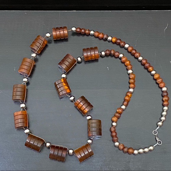 Vintage Cherry Amber Bakelite? Barrel Beaded 34” Long Necklace - Picture 5 of 12